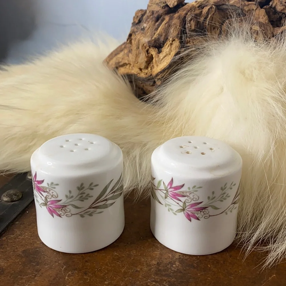 Wedgewood Hotelware White/Pink Flowers Salt And Pepper Shakers
